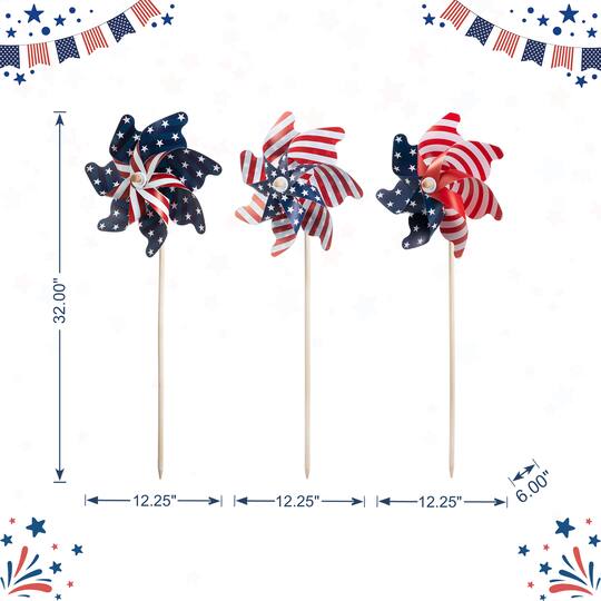 Glitzhome® 32" Plastic Stars & Stripes Patriotic Windmill Set